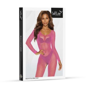 Różowy bodystocking z dużej siateczki – O/S